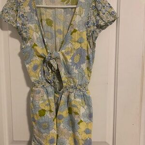 American Eagle Outfitters Floral Romper - Blue and Yellow